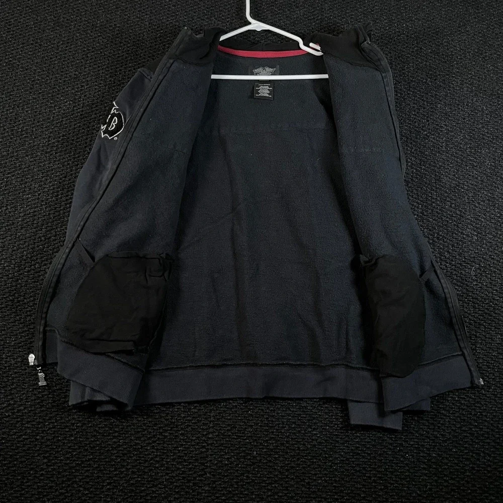 VTG Harley Davidson Dark Gray Black Biker Full Zip Hooded Sweater Men's Size 2XL - Picture 2 of 9